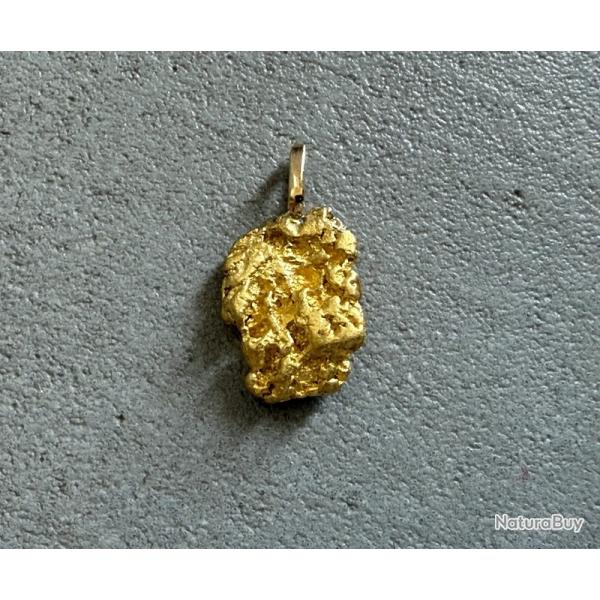 P�pite naturelle en or 22 / 24 K avec montage en or 18 carats - Origine : Alaska