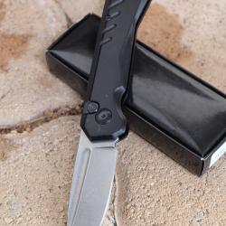 Couteau Semi Automatique Lame Acier 440 Manche Aluminium Black Button Lock Clip Tactical Urban