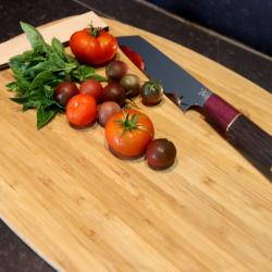 Couteau de chef inox type Kiritsuke ch&ecirc;ne des marais et amarante avec saya