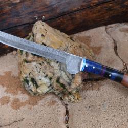 Couteau De Cuisine D'Office Lame Acier Damas 256 Couches Manche Bois & R&eacute;sine Fabric Artisanale