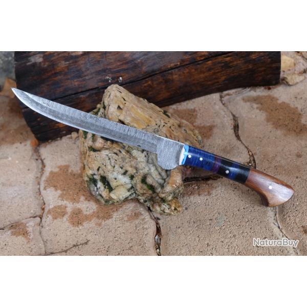 Couteau De Cuisine D'Office Lame Acier Damas 256 Couches Manche Bois & R�sine Fabric Artisanale