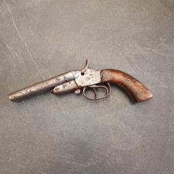 ancien pistolet ? percussions centrale avec canons juxtapos?