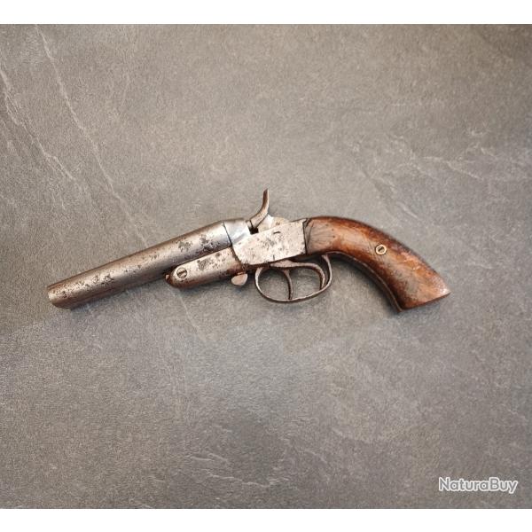 ancien pistolet ? percussions centrale avec canons juxtapos?