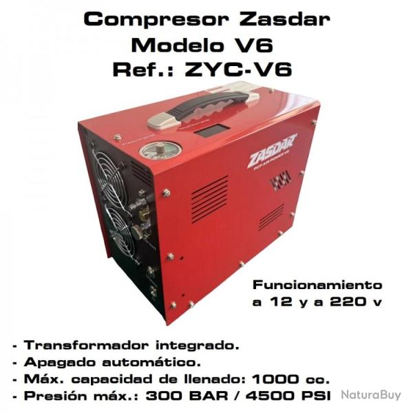 Compresseur �lectrique ZASDAR V6, 12 V/220 V, PCP 300 bar. Transformateur inclus. Arr�t automatique.