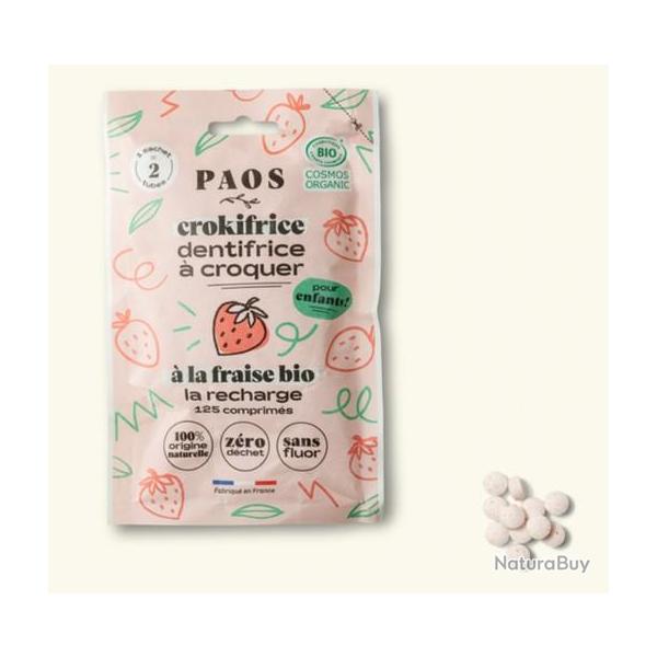 PAOS Recharge dentifrice � croquer BIO - Crokifrice - fraise - 125 comprim�s de 30g