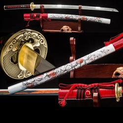 Katana en acier T10 pli&eacute; - trempe traditionnelle &agrave; l'argile