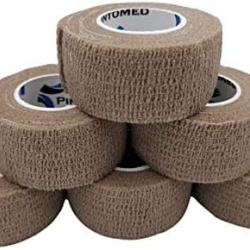 Lot de 6 Bandes Coh&eacute;sives Beige 2,5 cm | Protection & Camouflage Chasse Tir Airsoft | Auto-Adh&eacute;sif