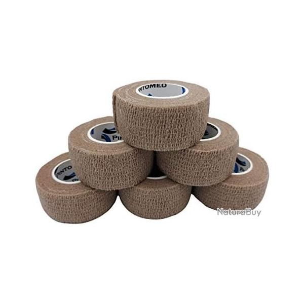 Lot de 6 Bandes Coh�sives Beige 2,5 cm | Protection & Camouflage Chasse Tir Airsoft | Auto-Adh�sif