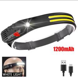 Lampe frontale LED rechargeable - 2 bandes COB + spot lat&eacute;ral