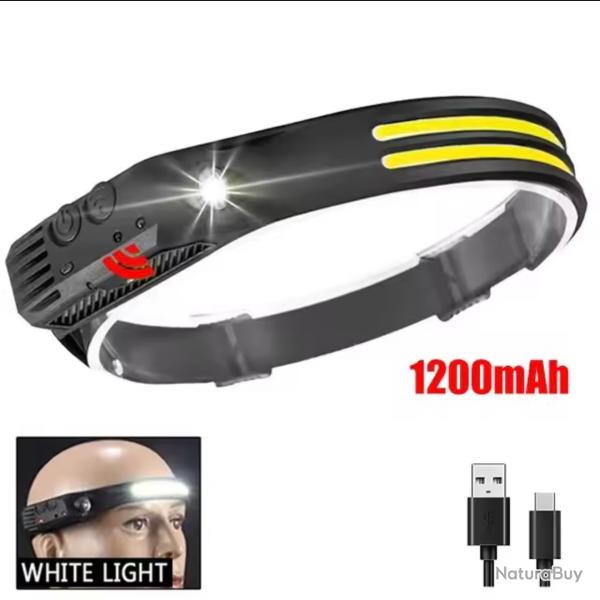 Lampe frontale LED rechargeable - 2 bandes COB + spot lat�ral