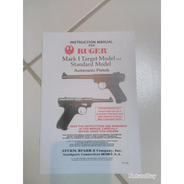 manuel mode d'emploi pour Ruger Mark 1 target Model/ Standar Model