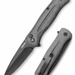 Couteau Trivisa Dor-04BA Lame Acier 14C28N Black Manche Black Micarta Button Lock TVTY09OM14C