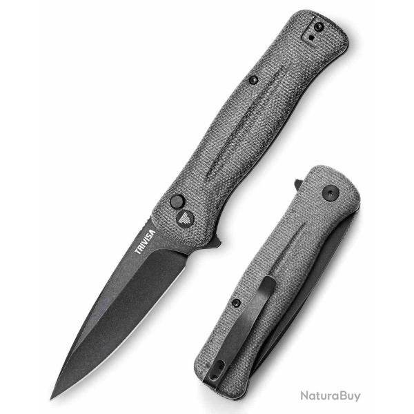 Couteau Trivisa Dor-04BA Lame Acier 14C28N Black Manche Black Micarta Button Lock TVTY09OM14C