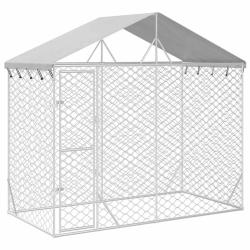 Chenil cage enclos pac animaux d'ext&eacute;rieur pour chiens avec toit argent&eacute; 3 x 1,5 x 2,5 m Argent 02_