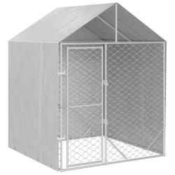 Chenil cage enclos pac animaux d'ext&eacute;rieur pour chiens avec toit argent&eacute; 2 x 2 x 2,5 m Argent 02_00