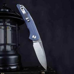 Couteau Trivisa Arae-03G Lame Acier 14C28N Satin Manche Blue G10 Back Lock IKBS TVTY27GG14