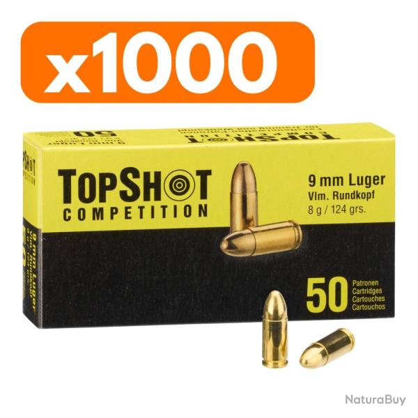 Vente group�e - Pack 1000 cartouches Topshot - Cal. 9mm Luger FMJ  8g - 124 grains