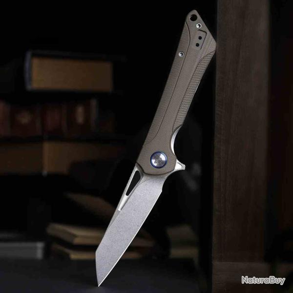 Couteau Trivisa Monoceros-03D Lame Acier 14C28N Satin Manche Desert G10 Liner Lock TVTY25DG14