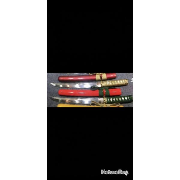 Tanto japonais - Acier 1095Rouge & vert - tranchant rasoirTanto japonais fonctionnel