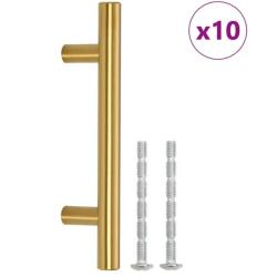 Poign&eacute;es armoire acier inoxydable dor&eacute; 64 mm design T r&eacute;sistantes