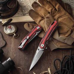 Couteau Trivisa Volans-03RB Lame Acier 154CM Satin Manche Red & Black G10 Liner Lock TVTY10RBG154