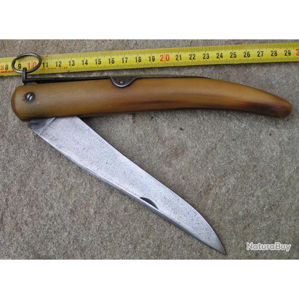 Ancien Grand Couteau � Palme Acier Forg� Manche Corne