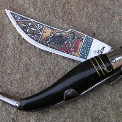 Rare Ancien couteau Catalan a Palme Corne et acier Recuerdo d'Espagne