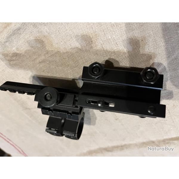 un montage d�port� pour lunette avec deux colliers