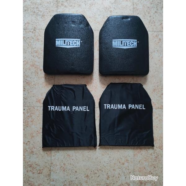 Paire de plaques ballistiques militech nij3 4 + panneaux anti-trauma delta origin
