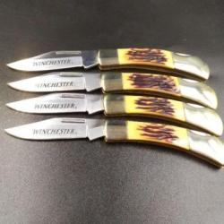 LOT DE 4 COUTEAUX PLIANT WINCHESTER FACON BOIS DE CERF ET LAITON 5