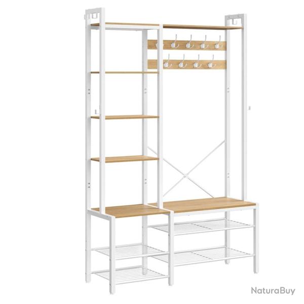 Porte-manteau meuble d'entr�e avec porte-chaussures 5 �tag�res de rangement 9 pat�res et 6 crochets