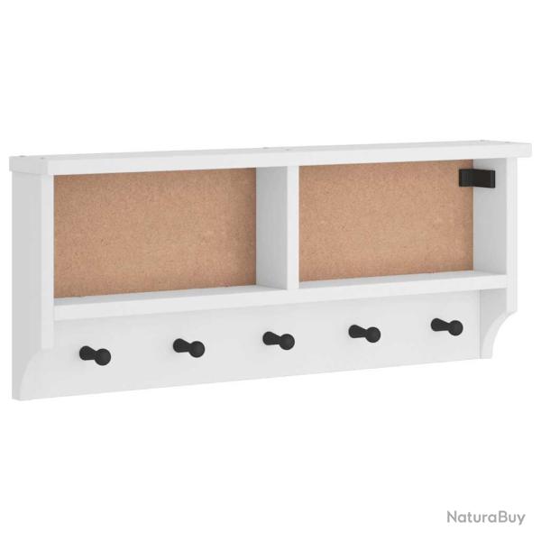 Porte-manteau mural rustique gain de place 87 x 12 x 35 cm en bois massif blanc 02_0056694