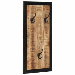 Porte-manteau mural en bois de manguier massif brut 40 x 2 x 80 cm crochets pratiques gain de place