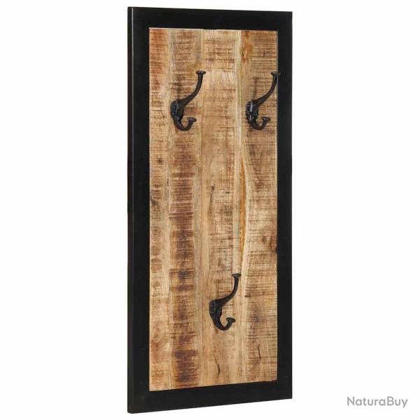 Porte-manteau mural en bois de manguier massif brut 40 x 2 x 80 cm crochets pratiques gain de place