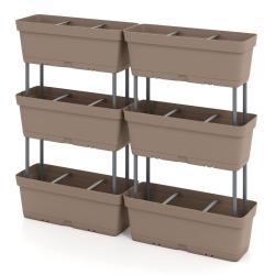 Lot de 6 jardini&egrave;res verticales pour jardinage 49 x 16 x 81 cm avec drainage intelligent en pp caf&eacute;