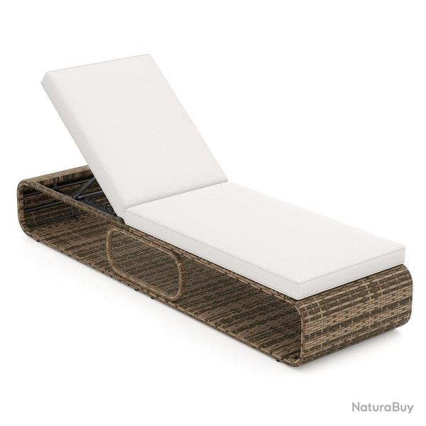 Chaise longue inclinable 185 x 65 x 86 cm confort personnalisable en rotin pe brun m�lang� 20_00112