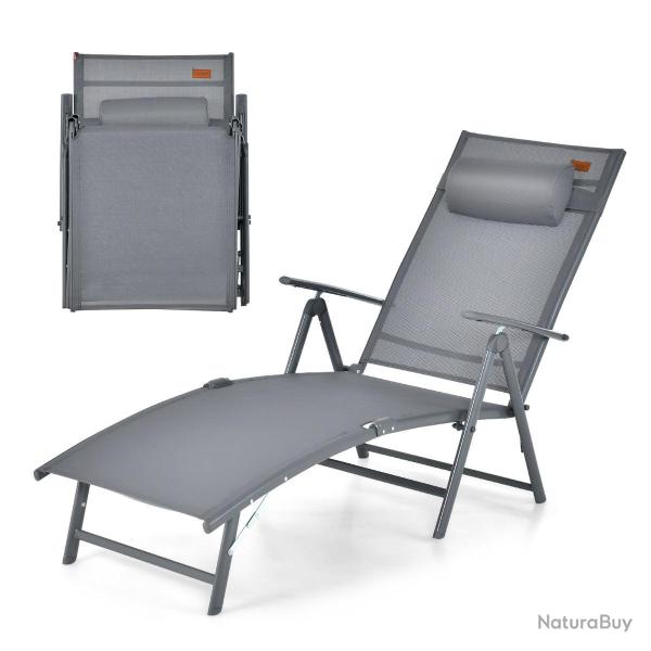 Chaise longue pliante avec dossier inclinable 142 x 61 x 103 cm confort optimal en m�tal gris 20_00