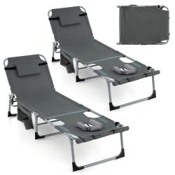 Chaise longue pliante 173-193 x 60 x 34-76 cm 5 positions r&eacute;glables oreiller amovible ambiance cosy