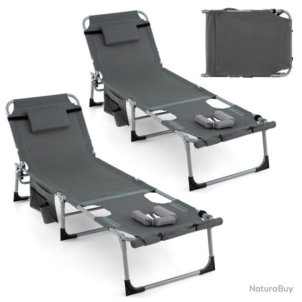 Chaise longue pliante 173-193 x 60 x 34-76 cm 5 positions r�glables oreiller amovible ambiance cosy