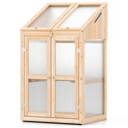 Serre &agrave; cadre en bois pour jardin 69 x 58 x 121 cm avec toit ouvrant et &eacute;tag&egrave;res amovibles en bois