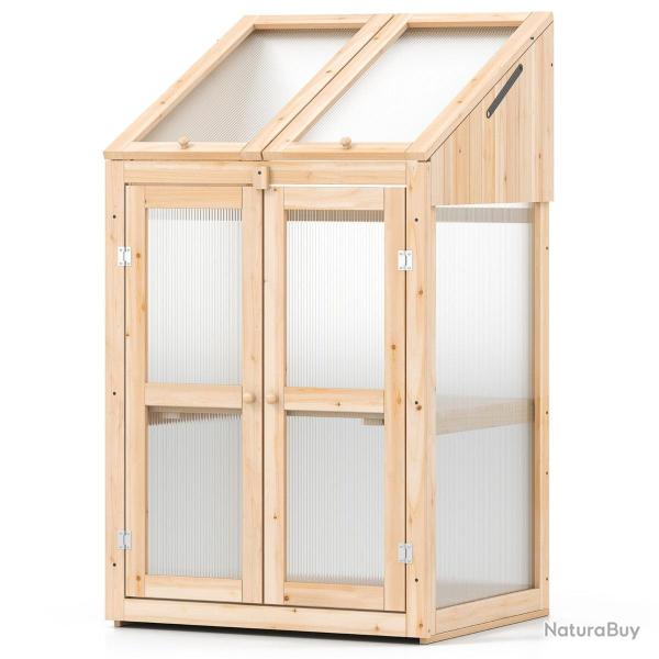 Serre � cadre en bois pour jardin 69 x 58 x 121 cm avec toit ouvrant et �tag�res amovibles en bois