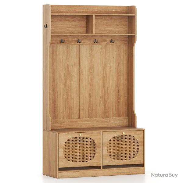 Porte-manteau d'entr�e 4 en 1 avec banc et tiroirs � abattants 101,5 x 40 x 180 cm avec grande capa