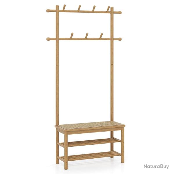 Porte-manteau arbre de hall 71 x 30 x 169,5 cm avec banc et rangement � chaussures style rustique e