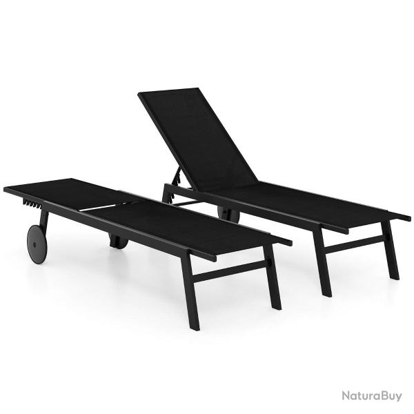 Chaise longue de patio avec dossier r�glable 190-150,5 x 59 x 33,5 cm assise ergonomique finition m