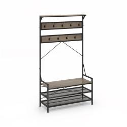 Porte-manteau 4 en 1 avec banc &agrave; chaussures 102 x 40 x 184 cm grande capacit&eacute; de rangement design &eacute;