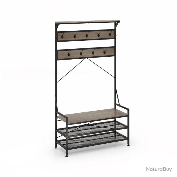 Porte-manteau 4 en 1 avec banc � chaussures 102 x 40 x 184 cm grande capacit� de rangement design �