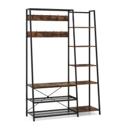 Porte-manteau avec banc et &eacute;tag&egrave;res 118 x 40 x 180 cm s&eacute;curit&eacute; optimale et design industriel en m&eacute;t