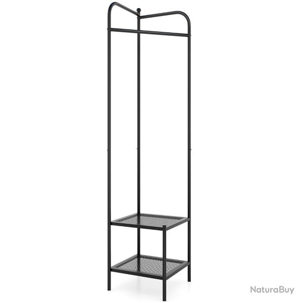 Porte-manteau sur pieds 42,5 x 42,5 x 193,5 cm pratique 2 en 1 avec �tag�res en maille design noir