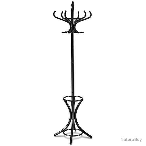 Porte manteau sur pieds avec 12 crochets design ergonomique 51 x 51 x 184 cm en bois noir 20_0017665