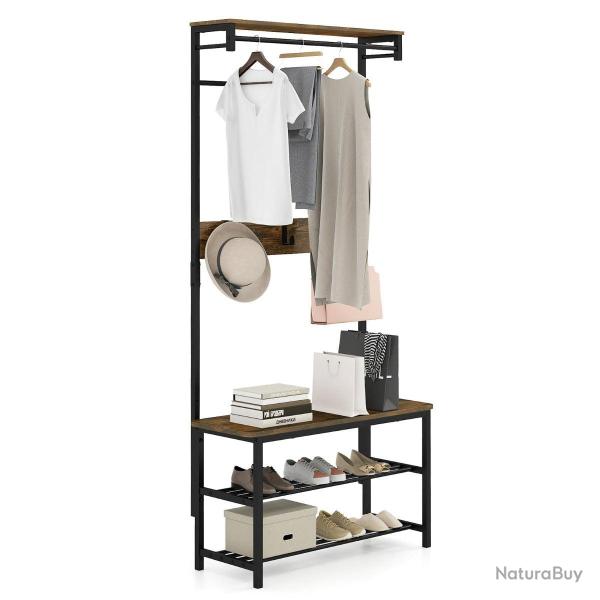 Porte-manteau avec banc et rangement chaussures 80 x 32 x 169 cm multifonctionnel style industriel